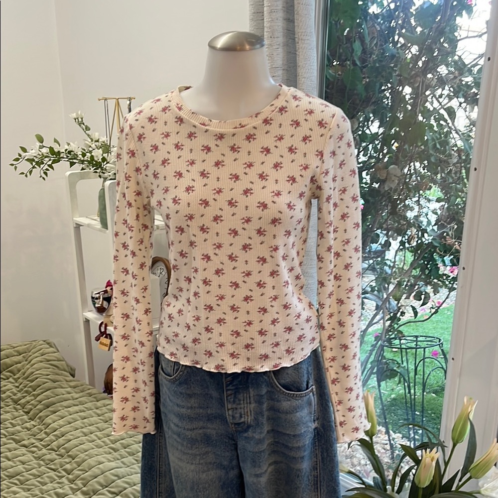 Lucky Brand white Fitted Long Sleeve Blouse